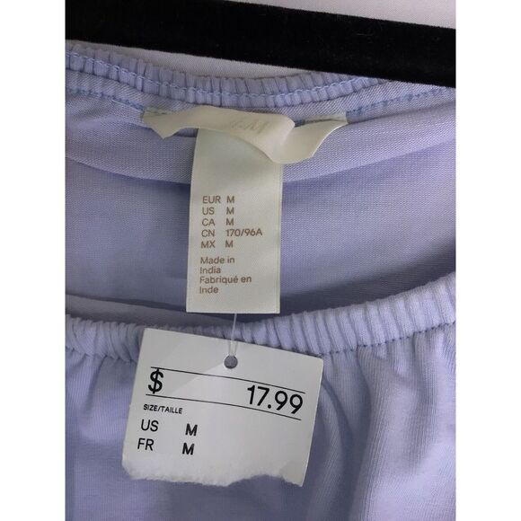 H&M Off The Shoulder Ruffle Baby Blue Fitted‎ Dress Women's Size Medium NEW - Picture 4 of 6